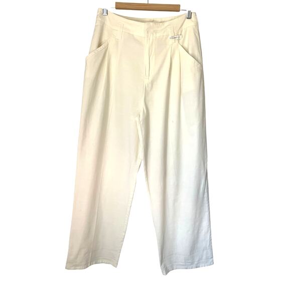 Maeve by Anthropologie Pleated Cropped Aston Pants Wide Leg in Ivory sz. 8 - Picture 3 of 11